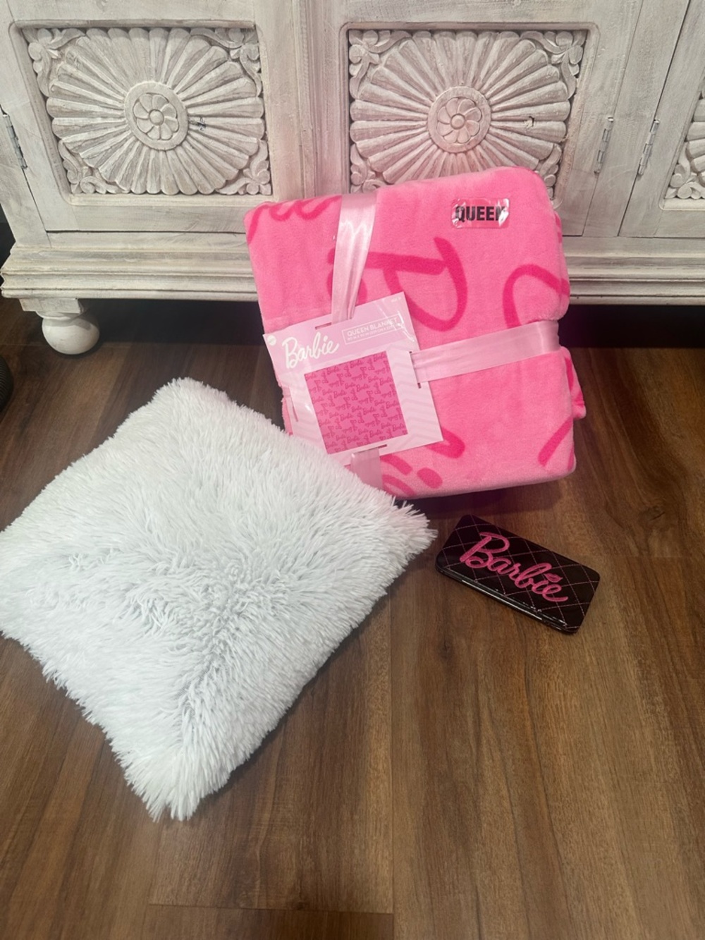 Barbie Pink Plush Throw Blanket with Script Accent